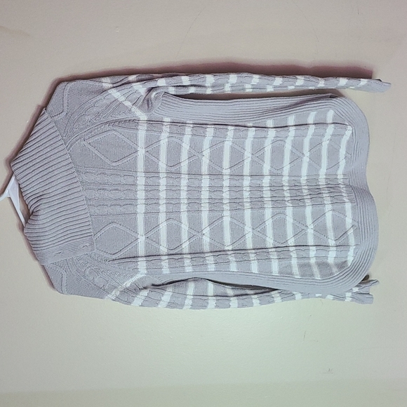 Croft & Barrow Gray + White Stripped Cowl Neck Sweater - Picture 5 of 5